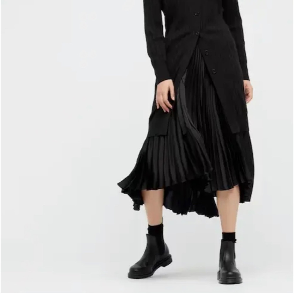 Jil Sander +J Uniqlo Women Pleated Wrap Long Skirt Dark Gray Size 10